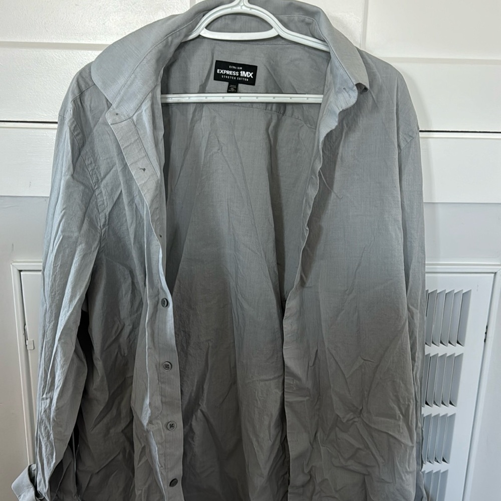 Express. Men’s, Gray Button Down. Euc. - image 2